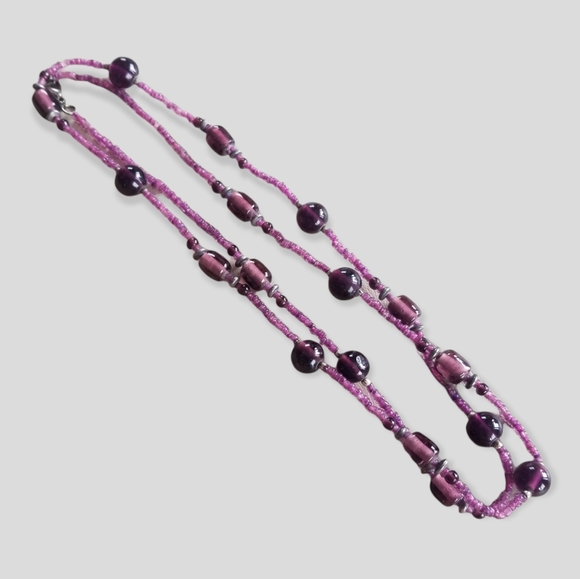 Vintage 1970s Amethyst Glass Bead Necklace - Picture 3 of 8